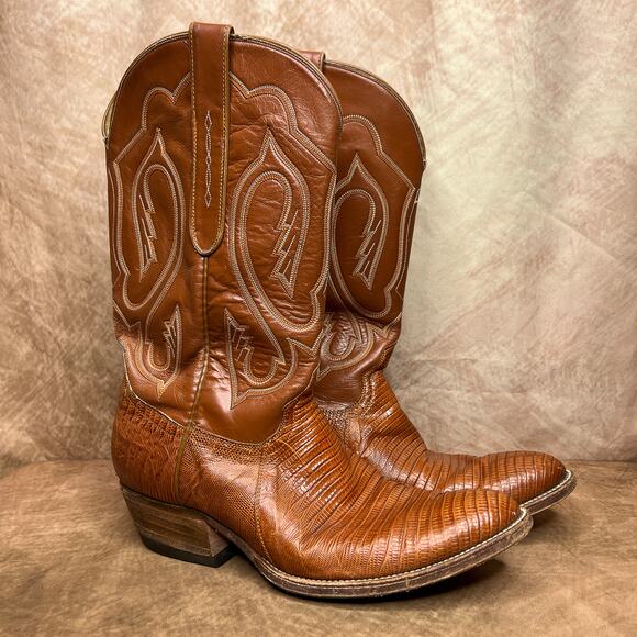 Vintage 90s Neolite Reptile Lizard Leather Cowboy Boots Calf High Western Rodeo - Picture 1 of 14